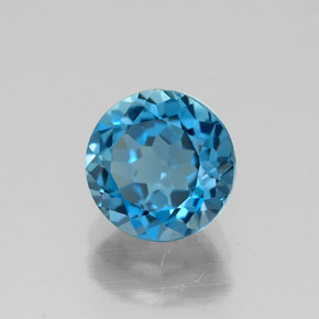 Topacio azul natural de 1,76 ct, corte redondo, VVS