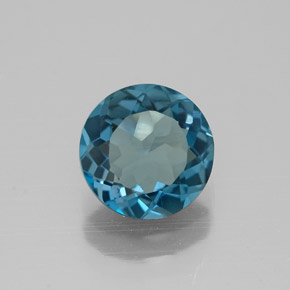 Topacio azul natural de 1,38 ct, corte redondo, VVS