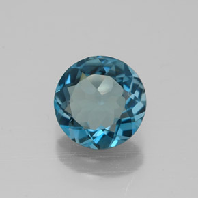 Topacio azul natural de 1,38 ct, corte redondo, VVS