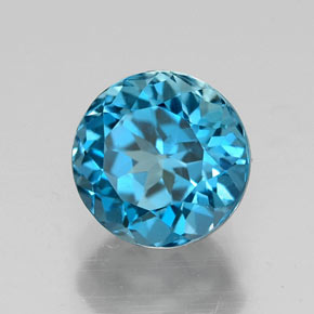 Topacio azul natural de 1,92 ct, corte redondo, VS