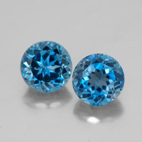 Gemas de topacio azul natural de  ct, corte redondo, VVS-VS