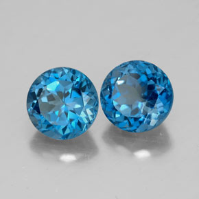 Gemas de topacio azul natural de  ct, corte redondo, VVS-VS