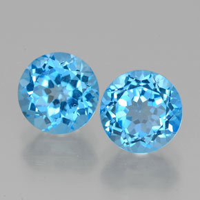 Gemas de topacio azul natural de  ct, corte redondo, VVS
