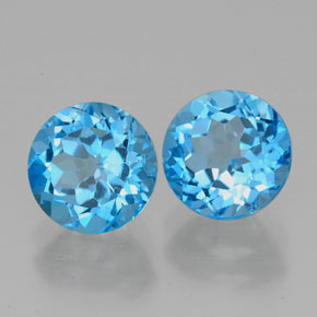 Gemas de topacio azul natural de  ct, corte redondo, VVS