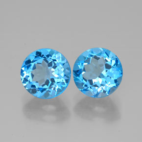 Gemas de topacio azul natural de  ct, corte redondo, VVS