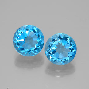Gemas de topacio azul natural de  ct, corte redondo, VVS