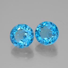Gemas de topacio azul natural de  ct, corte redondo, VVS