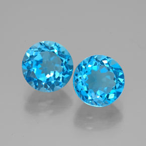 Gemas de topacio azul natural de  ct, corte redondo, VVS