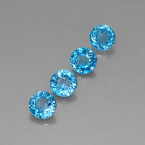Gemas de topacio azul natural de  ct, corte redondo, VVS