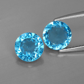 Gemas de topacio azul natural de  ct, corte redondo, VVS-VS