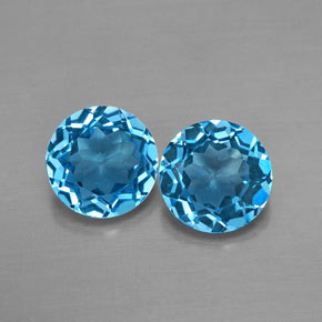 Gemas de topacio azul natural de  ct, corte redondo, VVS-VS