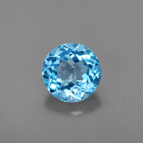 Topacio azul natural de 1,64 ct, corte redondo, VVS