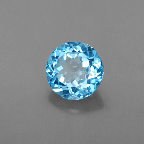 Topacio azul natural de 1,64 ct, corte redondo, VVS