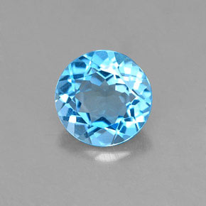 Topacio azul natural de 1,37 ct, corte redondo, VVS-VS