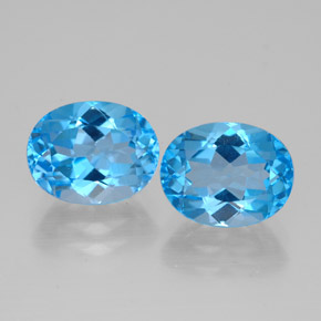 Gemas de topacio azul natural de  ct, corte óvalo, VVS