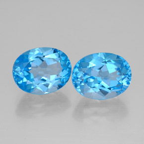 Gemas de topacio azul natural de  ct, corte óvalo, VVS