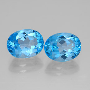 Gemas de topacio azul natural de  ct, corte óvalo, VVS