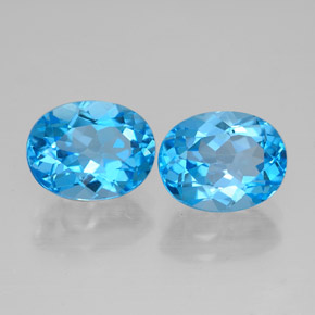 Gemas de topacio azul natural de  ct, corte óvalo, VVS