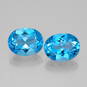 Gemas de topacio azul natural de  ct, corte óvalo, VVS