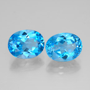 Gemas de topacio azul natural de  ct, corte óvalo, VVS