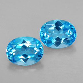 Gemas de topacio azul natural de  ct, corte óvalo, VVS