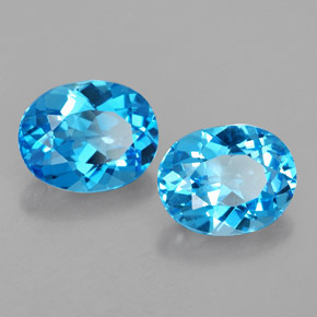Gemas de topacio azul natural de  ct, corte óvalo, VVS