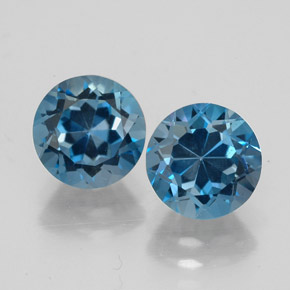 Gemas de topacio azul natural de  ct, corte redondo, VVS