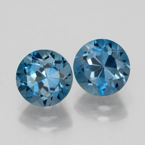 Gemas de topacio azul natural de  ct, corte redondo, VVS