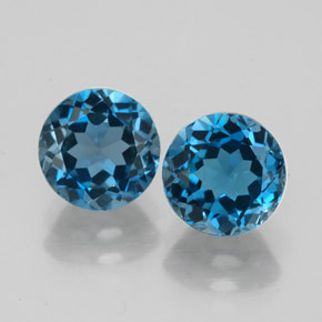 Gemas de topacio azul natural de  ct, corte redondo, VVS