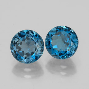 Gemas de topacio azul natural de  ct, corte redondo, VVS