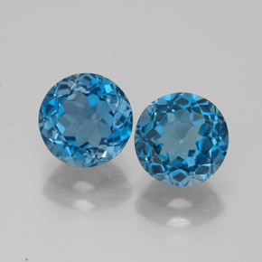 Gemas de topacio azul natural de  ct, corte redondo, VVS