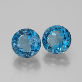Gemas de topacio azul natural de  ct, corte redondo, VVS