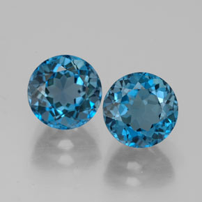 Gemas de topacio azul natural de  ct, corte redondo, VVS-VS