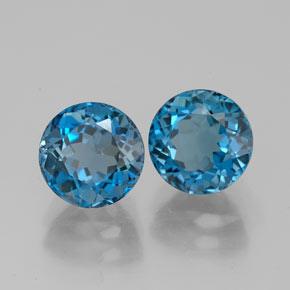 Gemas de topacio azul natural de  ct, corte redondo, VVS-VS