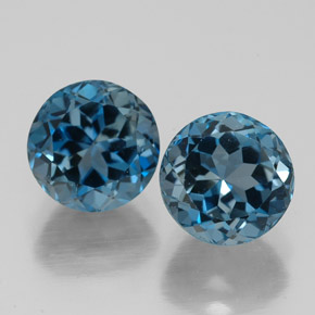 Gemas de topacio azul natural de  ct, corte redondo, VVS