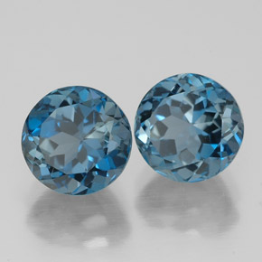 Gemas de topacio azul natural de  ct, corte redondo, VVS