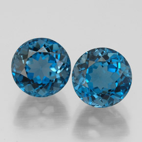 Gemas de topacio azul natural de  ct, corte redondo, VVS