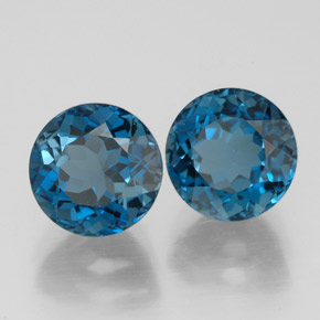 Gemas de topacio azul natural de  ct, corte redondo, VVS