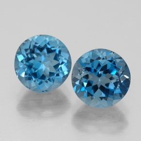 Gemas de topacio azul natural de  ct, corte redondo, VVS