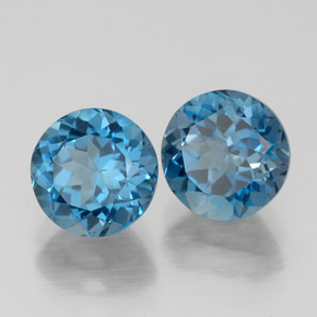 Gemas de topacio azul natural de  ct, corte redondo, VVS