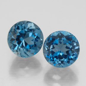 Gemas de topacio azul natural de  ct, corte redondo, VVS