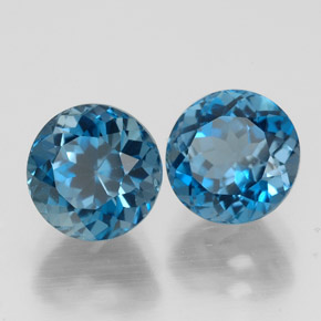 Gemas de topacio azul natural de  ct, corte redondo, VVS