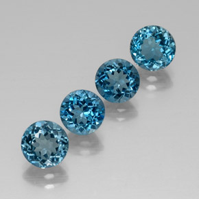 Gemas de topacio azul natural de  ct, corte redondo, VVS-VS