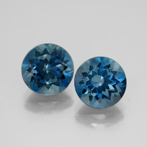 Gemas de topacio azul natural de  ct, corte redondo, VVS