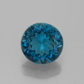 Topacio azul natural de 2,32 ct, corte redondo, VVS