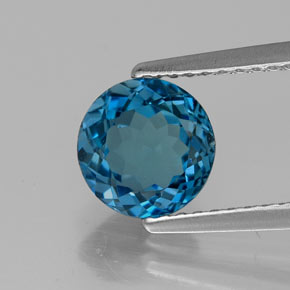 Topacio azul natural de 1,71 ct, corte redondo, VVS