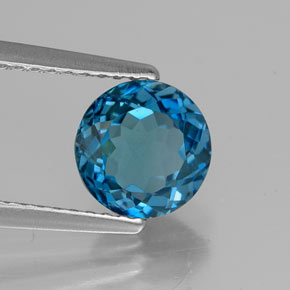 Topacio azul natural de 1,71 ct, corte redondo, VVS