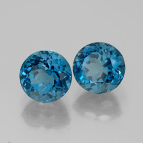 Gemas de topacio azul natural de  ct, corte redondo, VVS