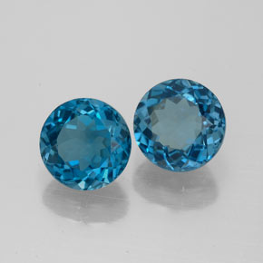 Gemas de topacio azul natural de  ct, corte redondo, VVS
