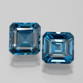 Gemas de topacio azul natural de  ct, corte esmeralda, VVS-VS